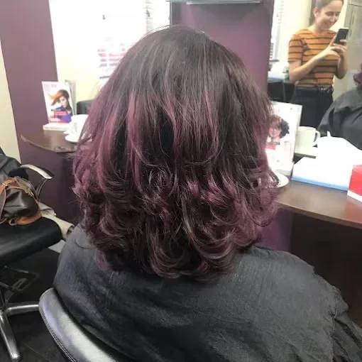 Plum toned curled bob
